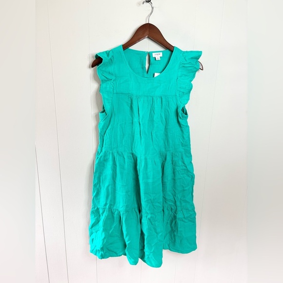 J Crew ruffle tiered mini cotton gauze dress green size 0 new - Picture 3 of 8